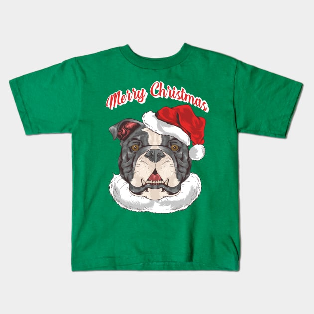 Merry Christmas Pit Bull Santa Hat Kids T-Shirt by letnothingstopyou